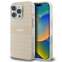 Husa iPhone 16 Pro DKNY Hardcase Repeat Texture Patern & Stripe MagSafe, roz, DKHMP16LHRHSEP