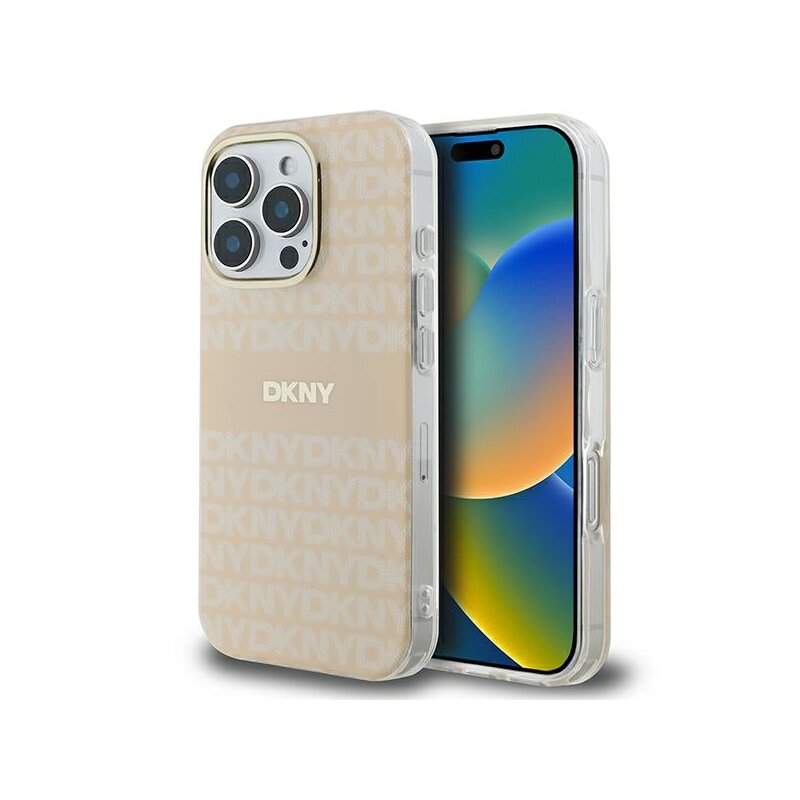Husa iPhone 16 Pro DKNY Hardcase Repeat Texture Patern & Stripe MagSafe, roz, DKHMP16LHRHSEP
