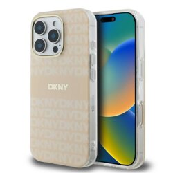 Husa iPhone 16 Pro Max DKNY Hardcase Repeat Texture Pattern With Stripe MagSafe, roz, DKHMP16XHRHSEP