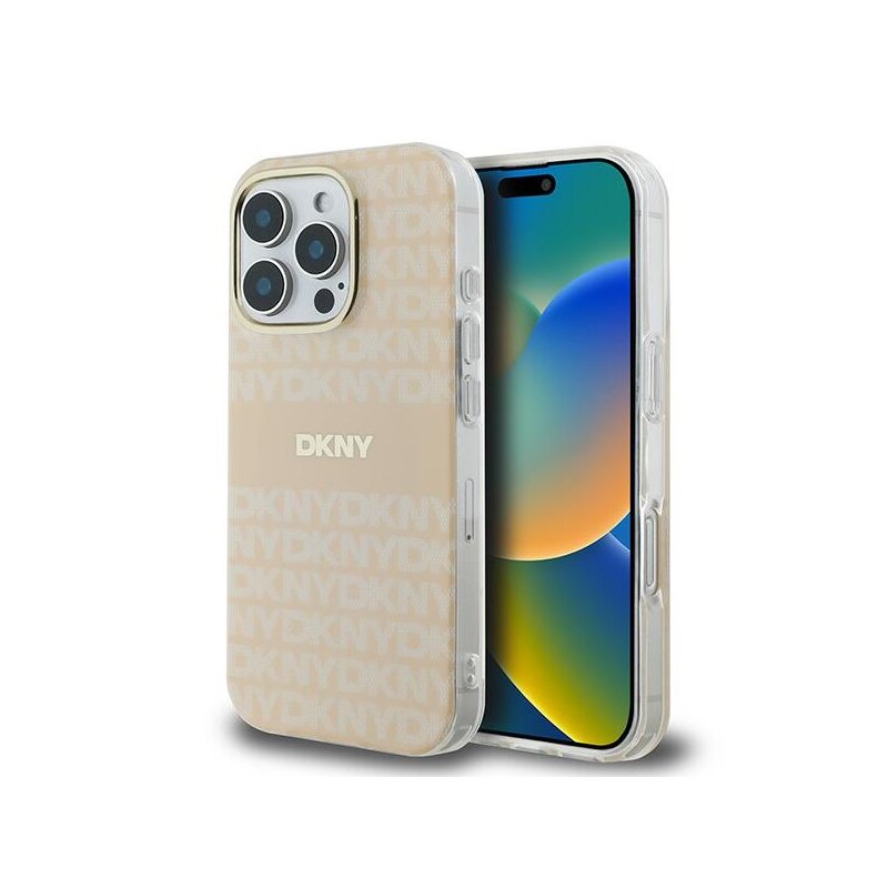 Husa iPhone 16 Pro Max DKNY Hardcase Repeat Texture Pattern With Stripe MagSafe, roz, DKHMP16XHRHSEP