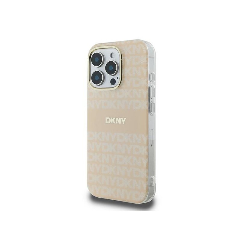 Husa iPhone 16 Pro Max DKNY Hardcase Repeat Texture Pattern With Stripe MagSafe, roz, DKHMP16XHRHSEP