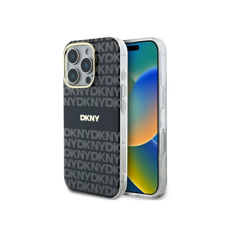 Husa iPhone 16 Pro DKNY Hardcase Repeat Texture Pattern With Stripe, negru, DKHMP16LHRHSEK