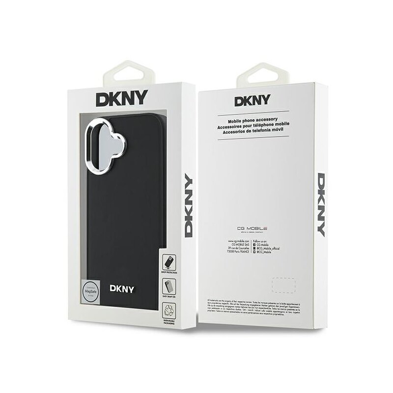 Husa iPhone 16 DKNY Hardcase Plain Silver Logo MagSafe, negru, DKHMP16SPSCMCLK