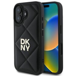 Husa piele iPhone 16 DKNY Leather Quilted Stack Logo, negru, DKHCP16SPQDSLK
