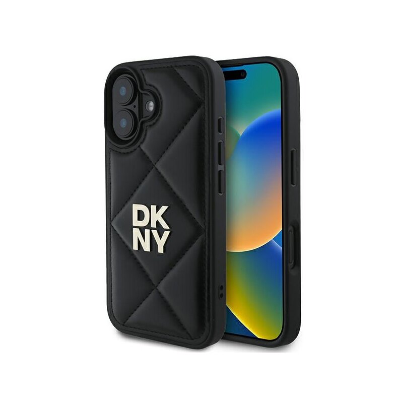 Husa piele iPhone 16 DKNY Leather Quilted Stack Logo, negru, DKHCP16SPQDSLK
