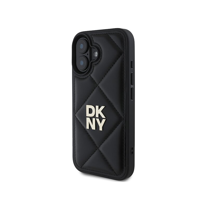 Husa piele iPhone 16 DKNY Leather Quilted Stack Logo, negru, DKHCP16SPQDSLK