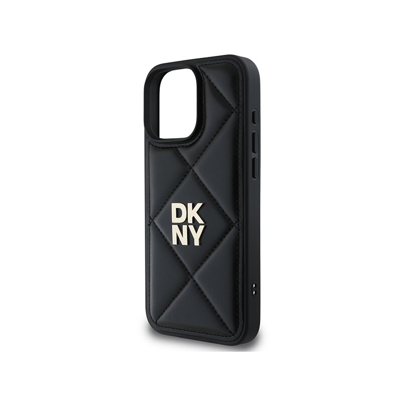 Husa piele iPhone 16 Pro DKNY Leather Quilted Stack Logo, negru, DKHCP16LPQDSLK