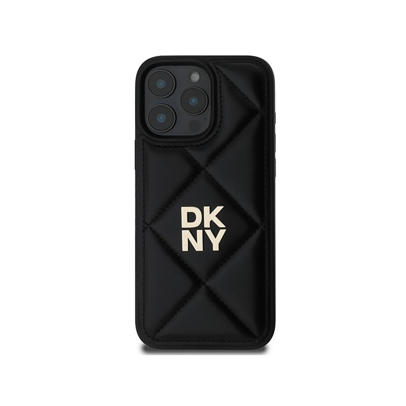 Husa piele iPhone 16 Pro DKNY Leather Quilted Stack Logo, negru, DKHCP16LPQDSLK