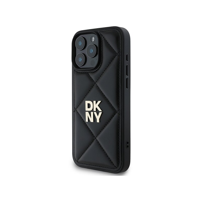 Husa piele iPhone 16 Pro DKNY Leather Quilted Stack Logo, negru, DKHCP16LPQDSLK