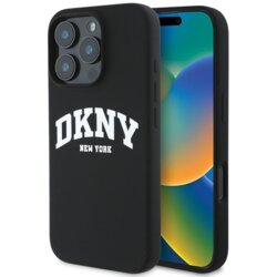 Husa iPhone 16 Pro DKNY Hardcase Liquid Silicone White Printed Logo MagSafe, negru, DKHMP16LSNYACH