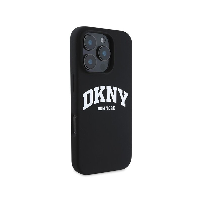 Husa iPhone 16 Pro DKNY Hardcase Liquid Silicone White Printed Logo MagSafe, negru, DKHMP16LSNYACH