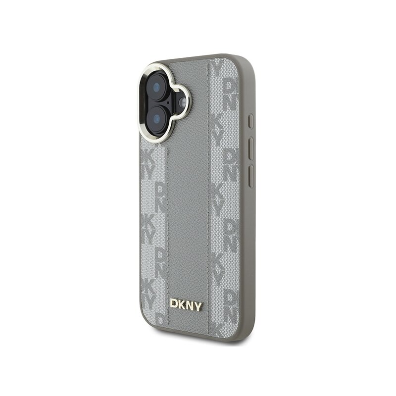 Husa piele iPhone 16 DKNY Leather Checkered Pattern Magsafe, bej, DKHMP16SPCPVSLE