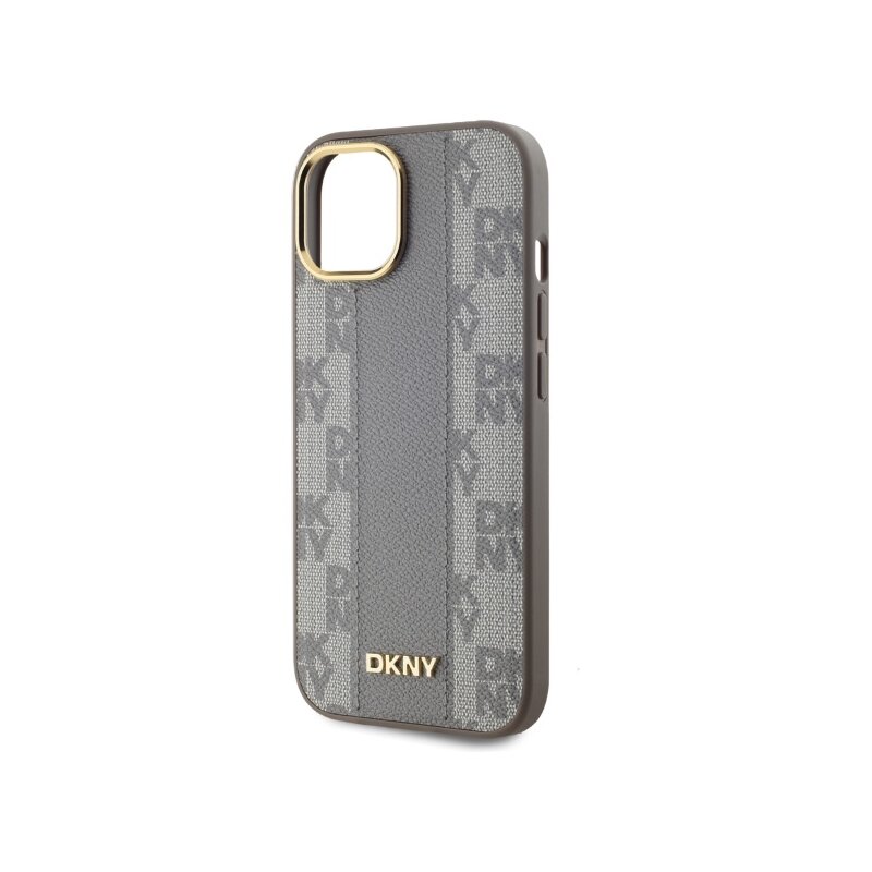 Husa piele iPhone 15 Plus DKNY Leather Checkered Mono Pattern MagSafe, bej, DKHMP15MPCPVSLE