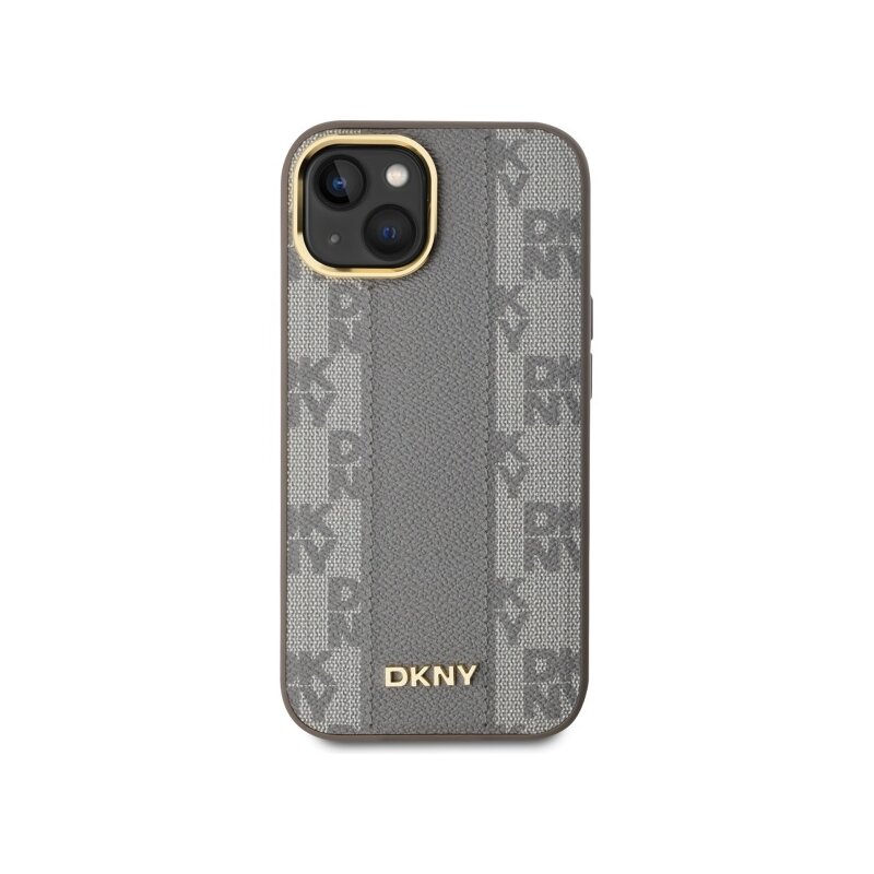 Husa piele iPhone 15 Plus DKNY Leather Checkered Mono Pattern MagSafe, bej, DKHMP15MPCPVSLE