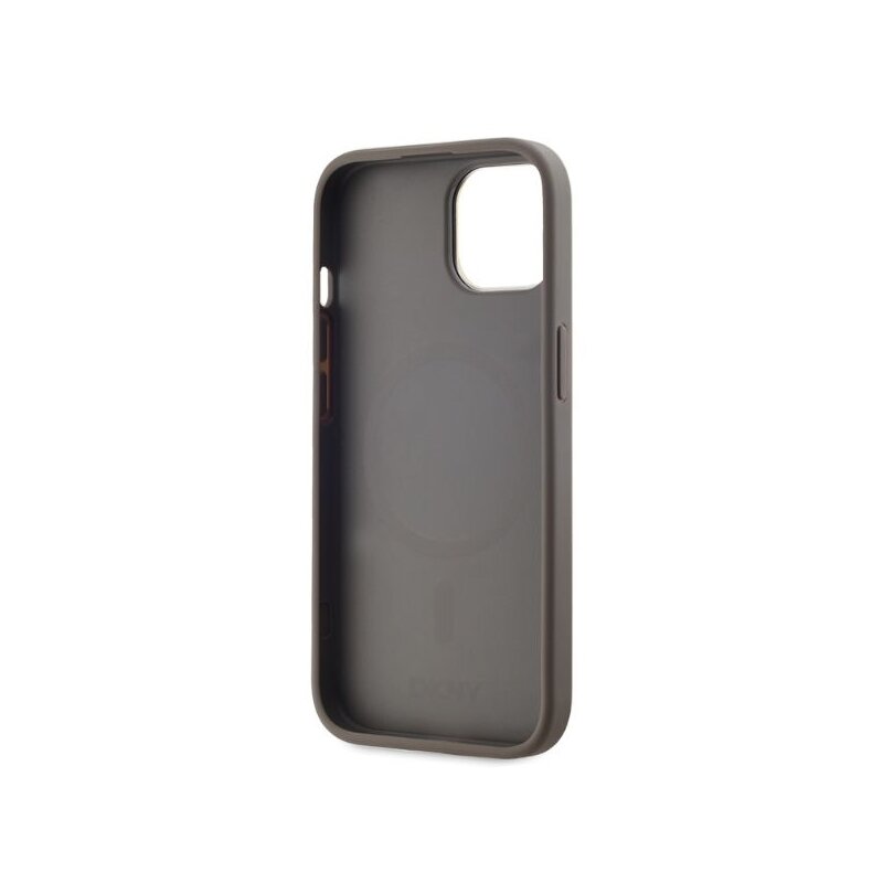 Husa piele iPhone 15 DKNY Leather Checkered Mono Pattern MagSafe, bej, DKHMP15SPCPVSLE