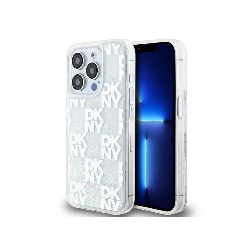 Husa iPhone 15 Pro DKNY Hardcase Liquid Glitter Multilogo, alb, DKHCP15LLCPEPT