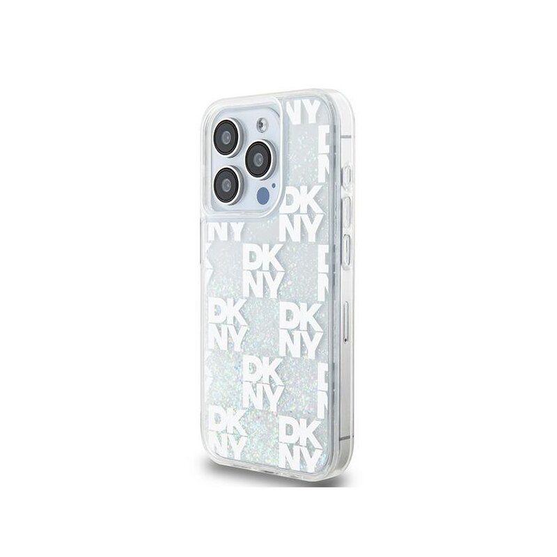 Husa iPhone 15 Pro DKNY Hardcase Liquid Glitter Multilogo, alb, DKHCP15LLCPEPT