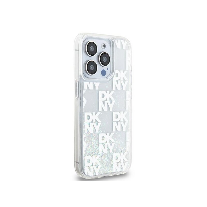 Husa iPhone 15 Pro DKNY Hardcase Liquid Glitter Multilogo, alb, DKHCP15LLCPEPT