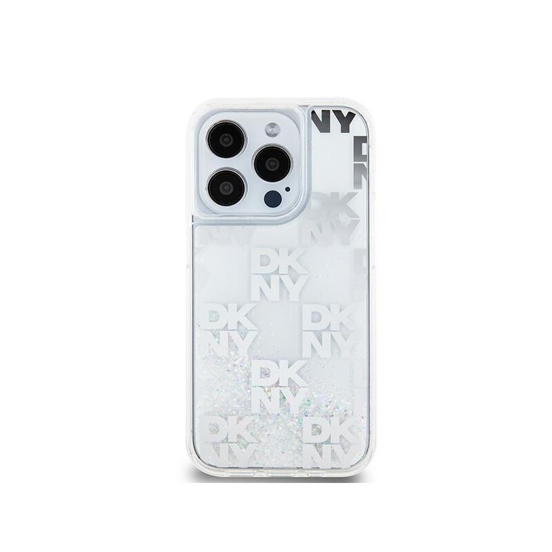 Husa iPhone 15 Pro DKNY Hardcase Liquid Glitter Multilogo, alb, DKHCP15LLCPEPT