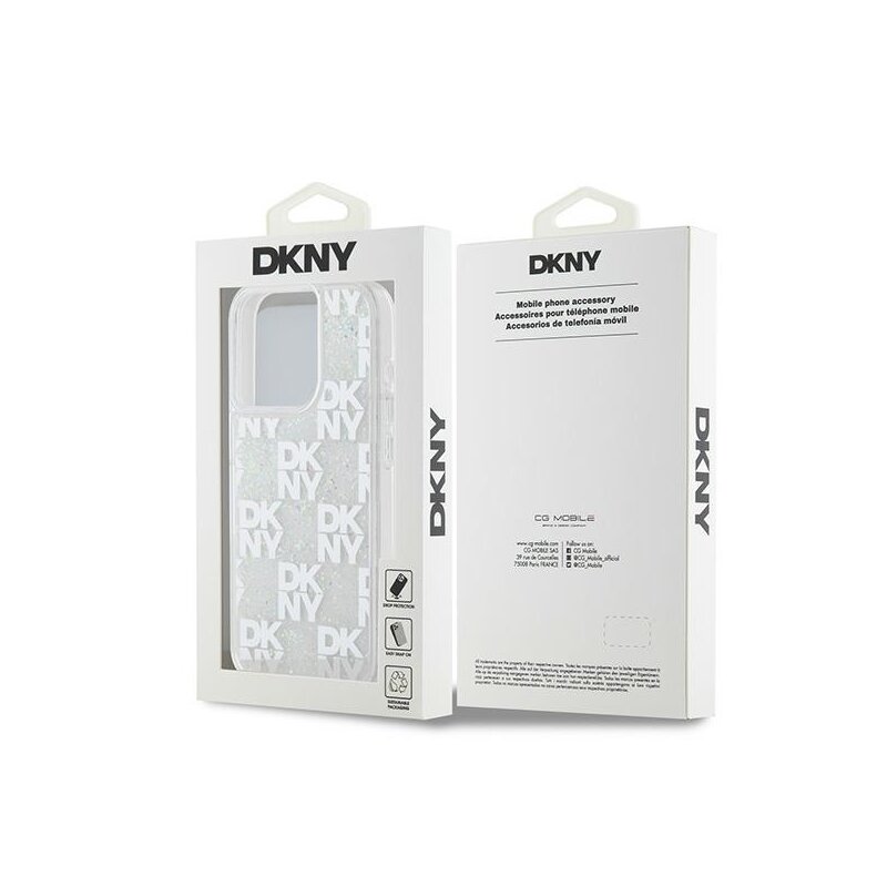 Husa iPhone 15 Pro DKNY Hardcase Liquid Glitter Multilogo, alb, DKHCP15LLCPEPT