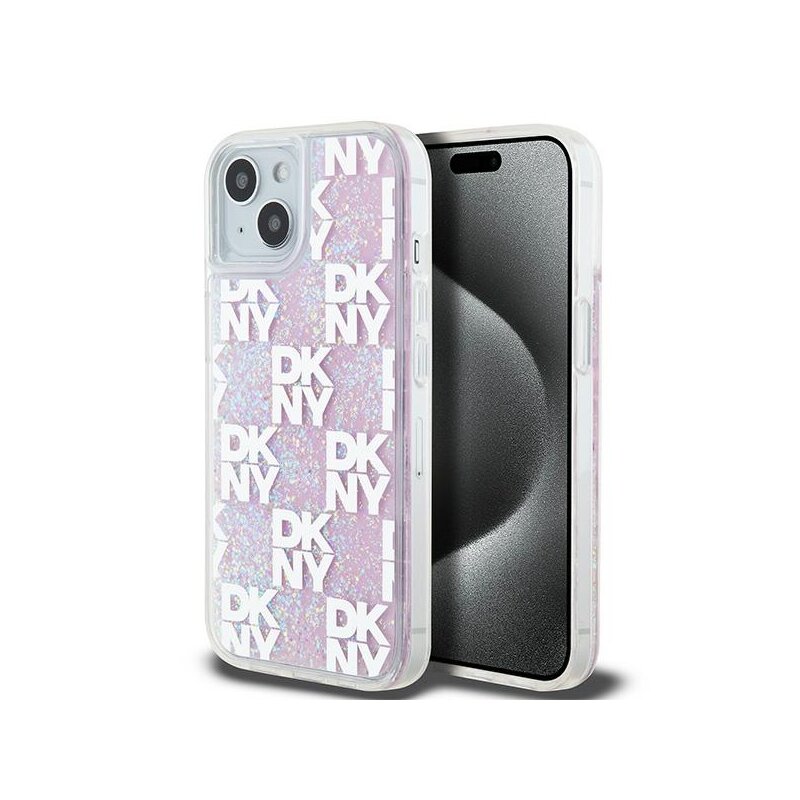 Husa iPhone 15 DKNY Hardcase Liquid Glitter Multilogo, roz, DKHCP15SLCPEPP
