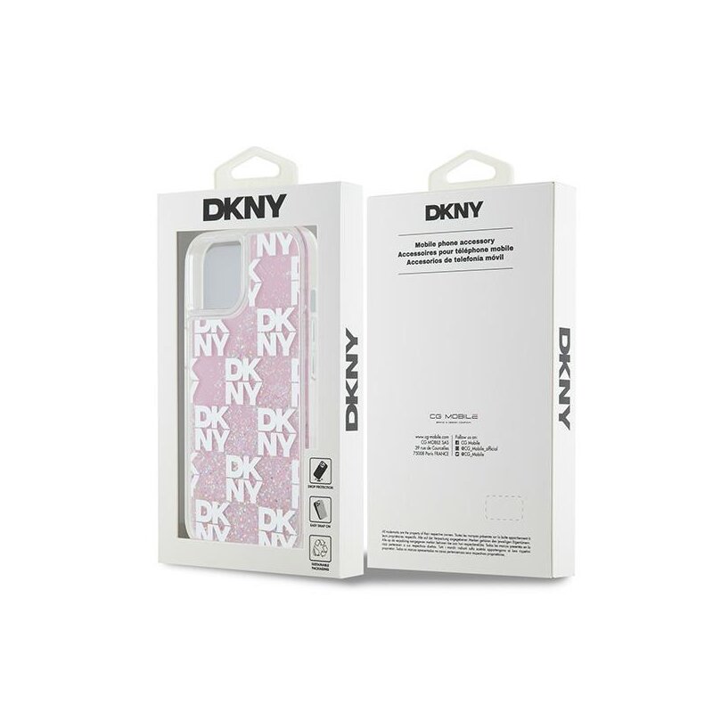 Husa iPhone 15 DKNY Hardcase Liquid Glitter Multilogo, roz, DKHCP15SLCPEPP