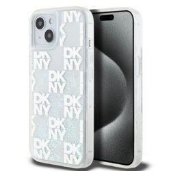 Husa iPhone 15 DKNY Hardcase Liquid Glitter Multilogo, alb, DKHCP15SLCPEPT