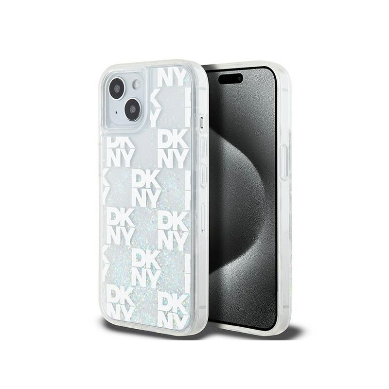 Husa iPhone 15 DKNY Hardcase Liquid Glitter Multilogo, alb, DKHCP15SLCPEPT