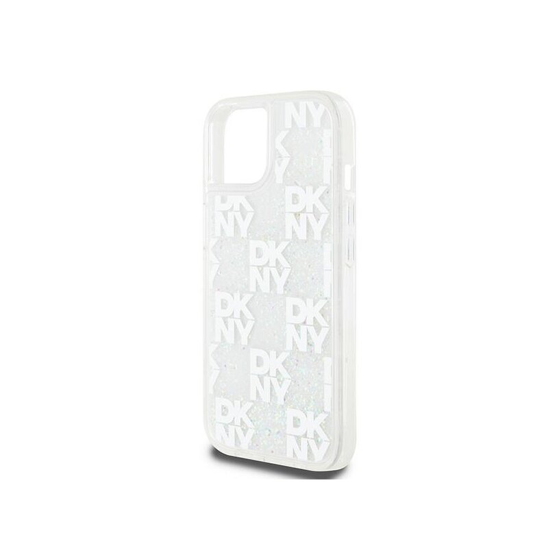 Husa iPhone 15 DKNY Hardcase Liquid Glitter Multilogo, alb, DKHCP15SLCPEPT