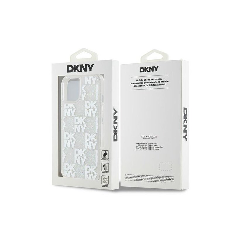 Husa iPhone 15 DKNY Hardcase Liquid Glitter Multilogo, alb, DKHCP15SLCPEPT
