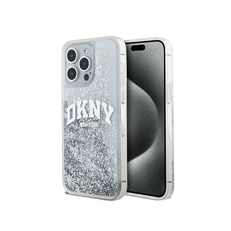 Husa iPhone 15 Pro Max DKNY Hardcase Liquid Glitter Big Logo, alb, DKHCP15XLBNAET