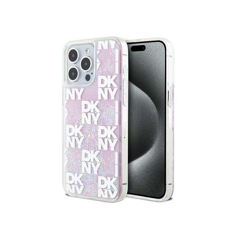 Husa iPhone 15 Pro Max DKNY Hardcase Liquid Glitter Multilogo, roz, DKHCP15XLCPEPP