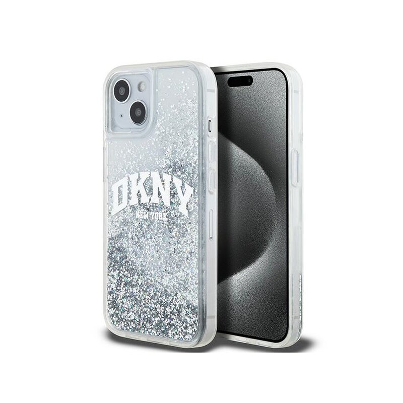 Husa iPhone 15 DKNY Hardcase Liquid Glitter Big Logo, alb, DKHCP15SLBNAET