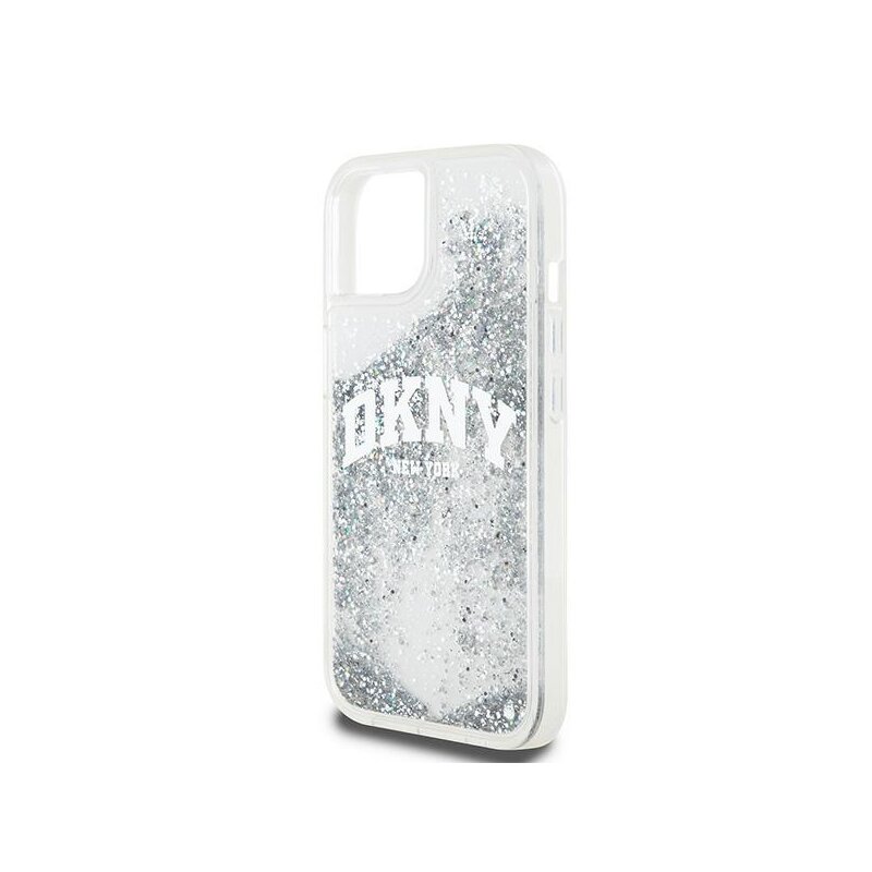 Husa iPhone 15 DKNY Hardcase Liquid Glitter Big Logo, alb, DKHCP15SLBNAET