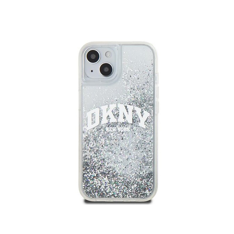 Husa iPhone 15 DKNY Hardcase Liquid Glitter Big Logo, alb, DKHCP15SLBNAET