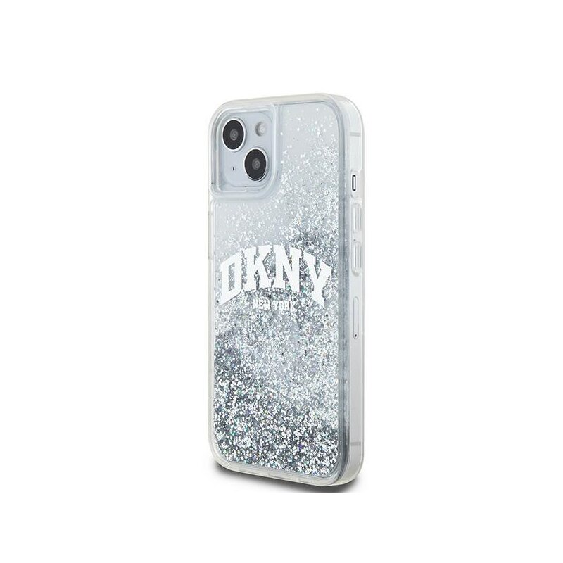 Husa iPhone 15 DKNY Hardcase Liquid Glitter Big Logo, alb, DKHCP15SLBNAET