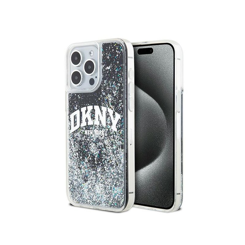 Husa iPhone 15 Pro Max DKNY Hardcase Liquid Glitter Big Logo, negru, DKHCP15XLBNAEK