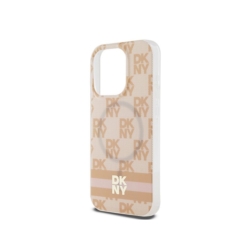 Husa iPhone 15 Pro Max DKNY IML Checkered Mono Pattern & Printed Stripes MagSafe, roz, DKHMP15XHCPTSP