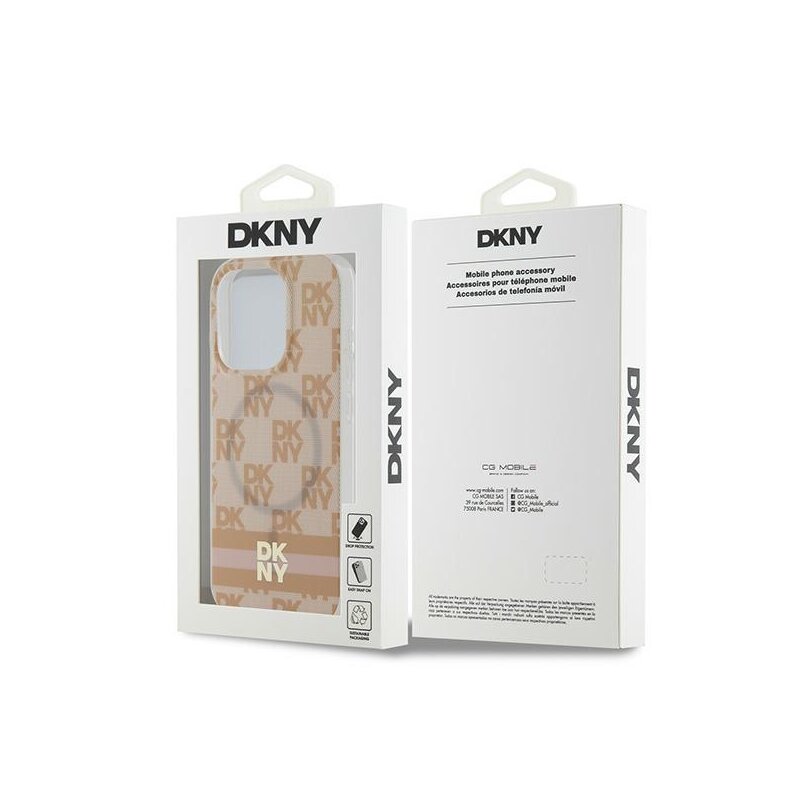 Husa iPhone 15 Pro Max DKNY IML Checkered Mono Pattern & Printed Stripes MagSafe, roz, DKHMP15XHCPTSP