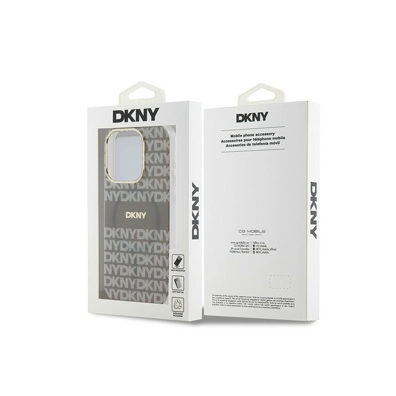 Husa iPhone 15 Pro Max DKNY IML Mono & Stripe MagSafe, bej, DKHMP15XHRHSEE
