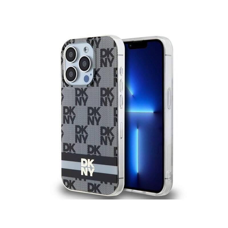 Husa iPhone 15 Pro Max DKNY IML Checkered Mono Pattern & Printed Stripes MagSafe, negru, DKHMP15XHCPTSK