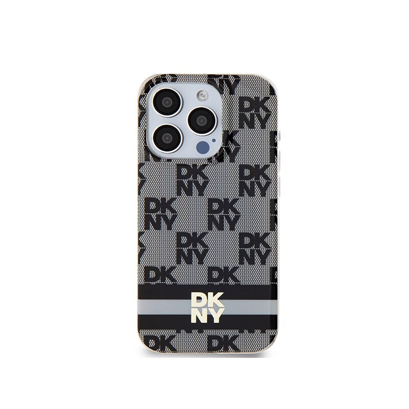 Husa iPhone 15 Pro Max DKNY IML Checkered Mono Pattern & Printed Stripes MagSafe, negru, DKHMP15XHCPTSK