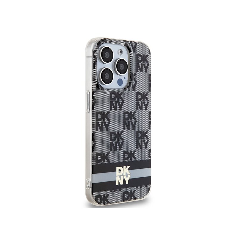 Husa iPhone 15 Pro Max DKNY IML Checkered Mono Pattern & Printed Stripes MagSafe, negru, DKHMP15XHCPTSK