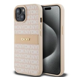 Husa piele iPhone 15 Plus DKNY Leather Mono Stripe & Metal Logo, roz, DKHCP15MPRTHSLP