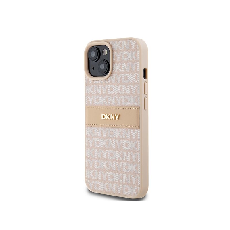 Husa piele iPhone 15 Plus DKNY Leather Mono Stripe & Metal Logo, roz, DKHCP15MPRTHSLP