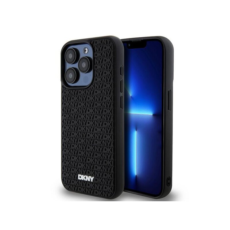 Husa iPhone 15 Pro DKNY Hardcase 3D Rubber Repeat Pattern, negru, DKHCP15L3DRPWK