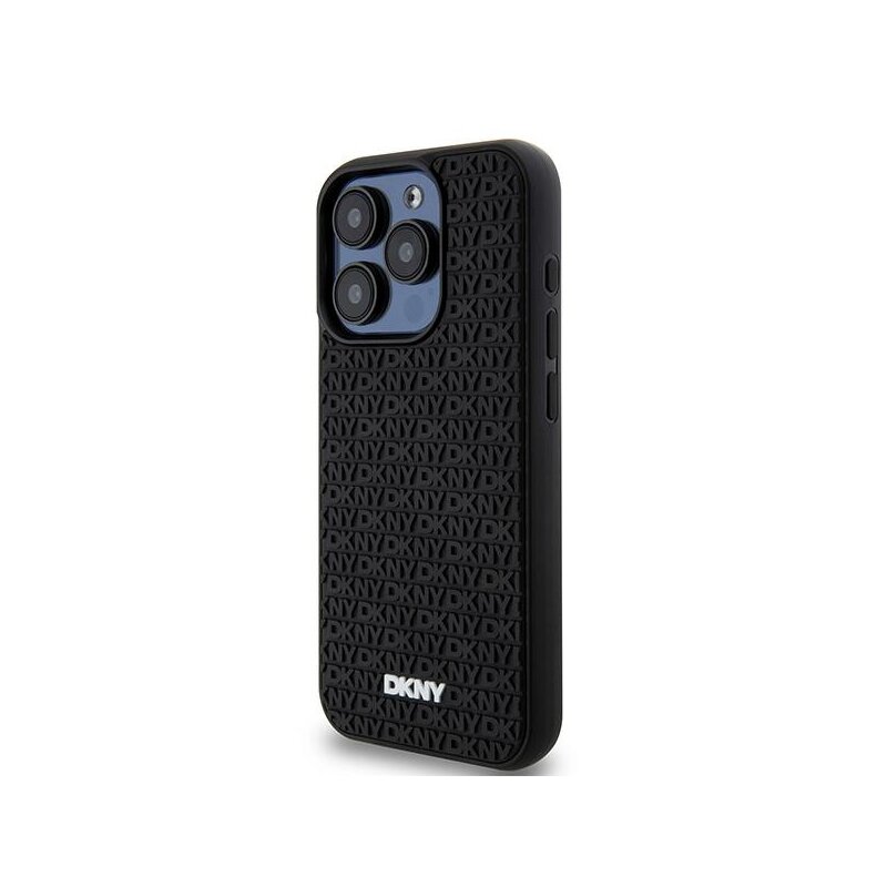 Husa iPhone 15 Pro DKNY Hardcase 3D Rubber Repeat Pattern, negru, DKHCP15L3DRPWK