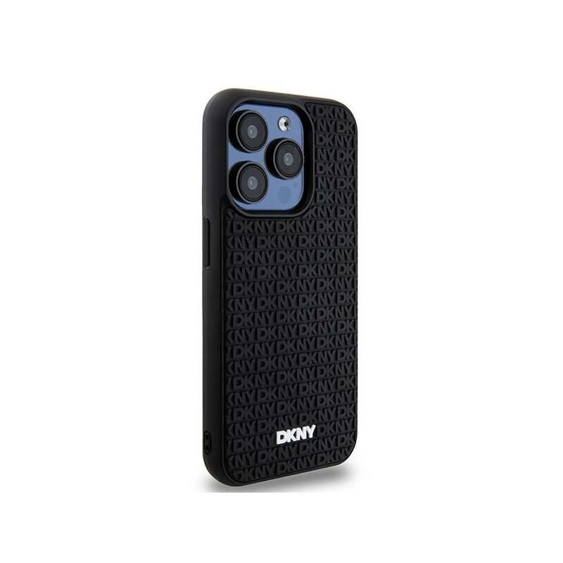 Husa iPhone 15 Pro DKNY Hardcase 3D Rubber Repeat Pattern, negru, DKHCP15L3DRPWK