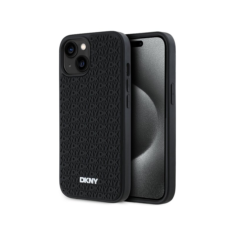 Husa iPhone 15 Plus DKNY Hardcase 3D Rubber Repeat Pattern, negru, DKHCP15M3DRPWK