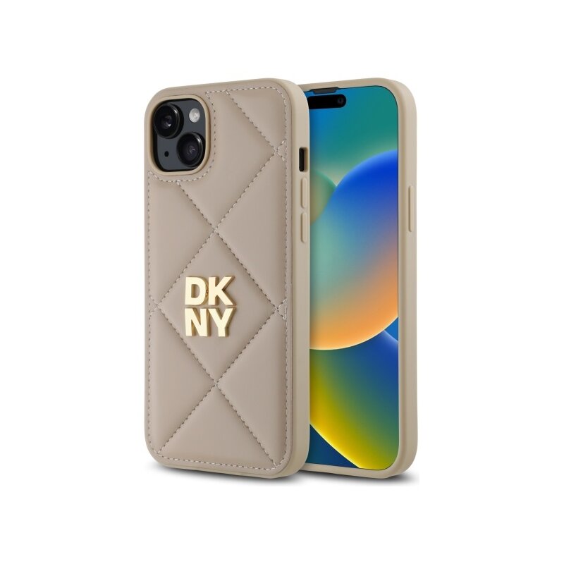 Husa piele iPhone 15 Plus DKNY Leather Quilted Stack Logo, negru, DKHCP15MPQDSLE